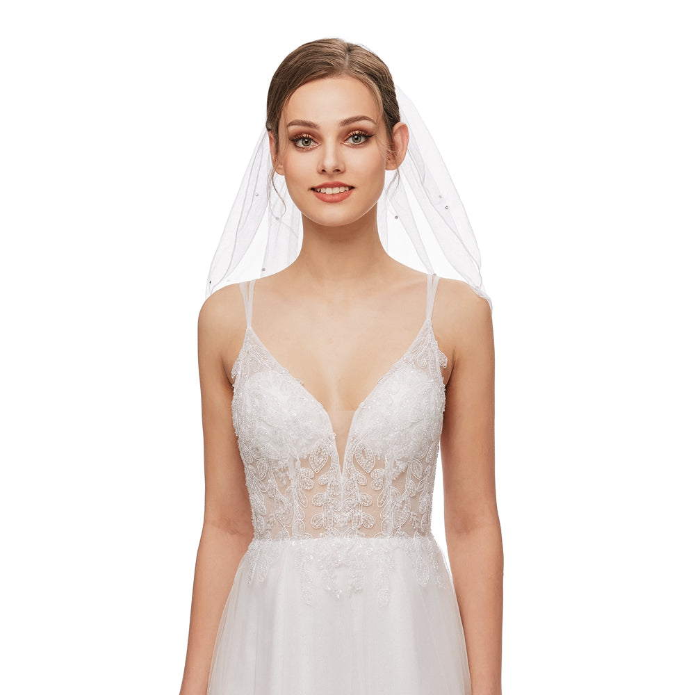 Bridal Wedding Veil Women's Short Vails with Rhinestone Tulle for